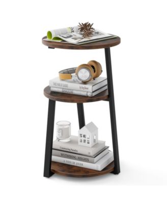 3-Tier Round Accent Side Table with Storage Shelves for Living Room or Bedroom