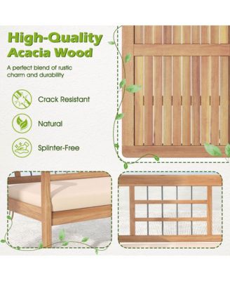 4 PCS Wood Patio Furniture Set with Soft Seat Cushions Solid Acacia Wood Frame