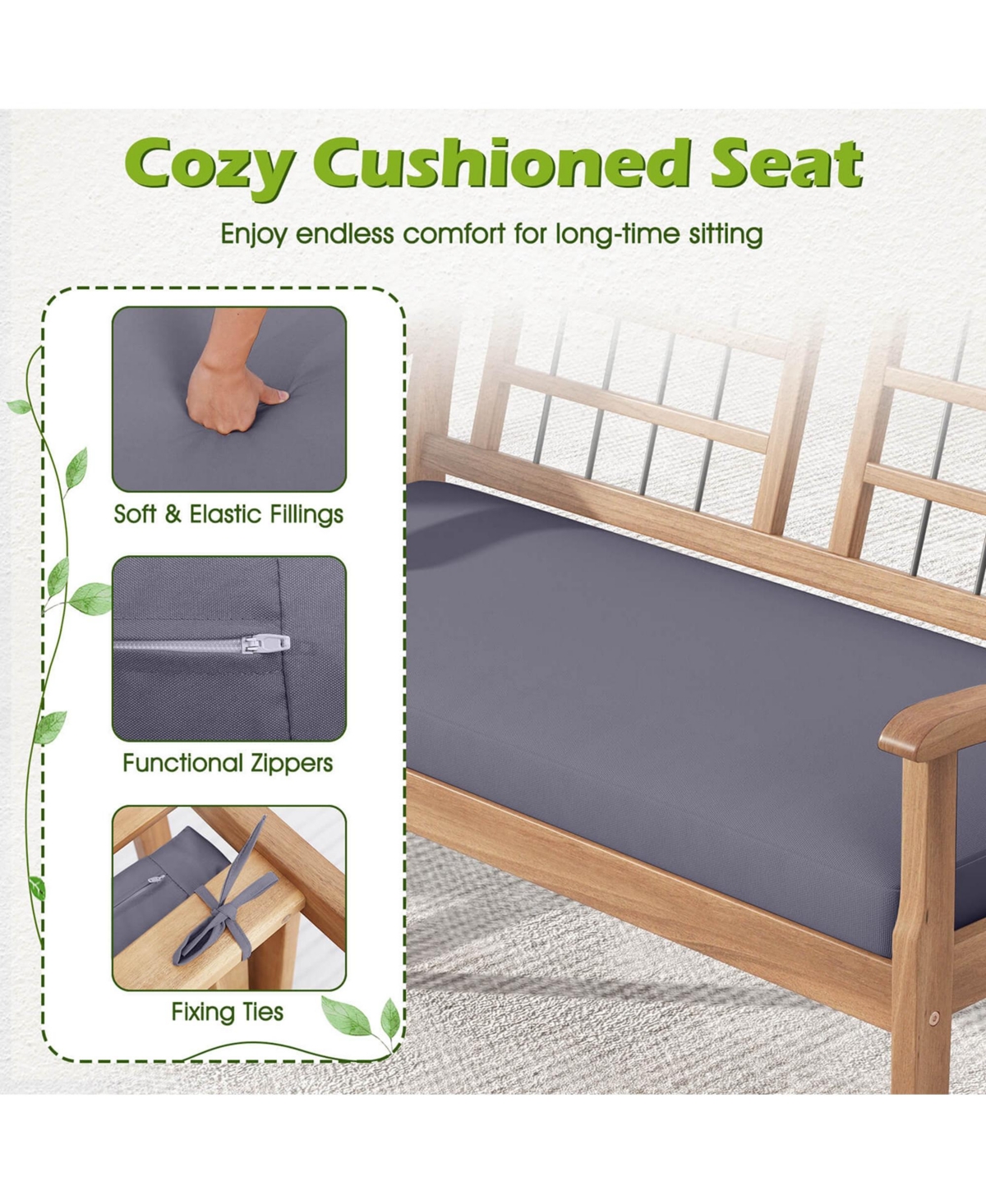 4 Pcs Wood Patio Furniture Set with Soft Seat Cushions Solid Acacia Frame