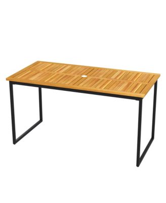 55" Acacia Wood Dining Table for 6 – Rectangular Patio Table with Umbrella Hole