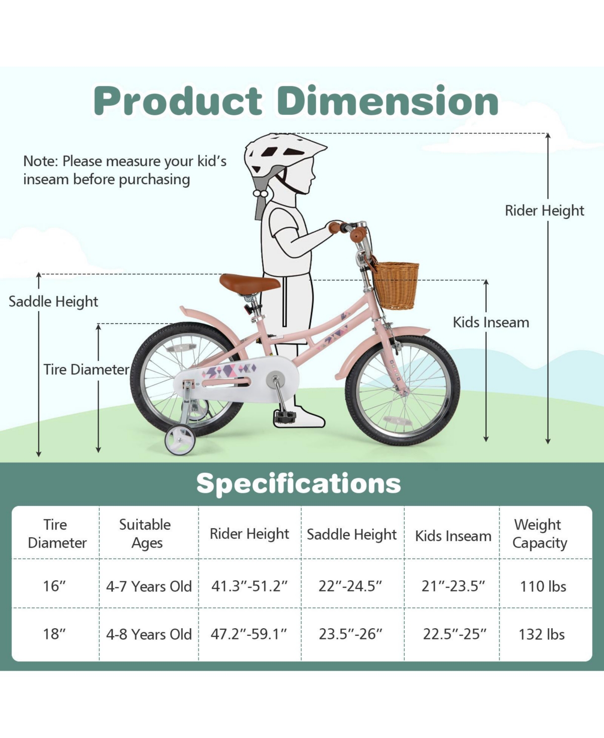 Kids Retro Bike with Adjustable Height Basket Fun Stylish Bicycle for Ages 4-7 Years Old