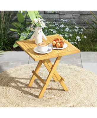 Patio Folding Side Table with X-shaped Legs and Slatted Tabletop