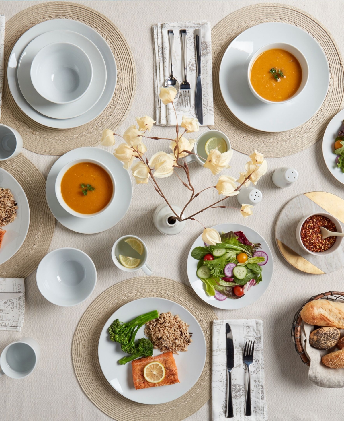 Tabletops Unlimited Adams Ash White 16 Pc. Dinnerware Set, Service for 4