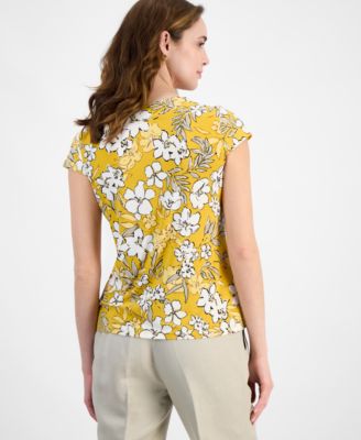 Kasper Women's Floral-Print Cowlneck Cap-Sleeve Top