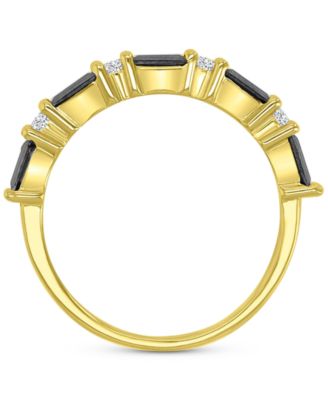 Black Spinel (5/8 ct. t.w.) & White Zircon (1/5 ct. t.w.) Stack Band in 14k Gold-Plated Sterling Silver