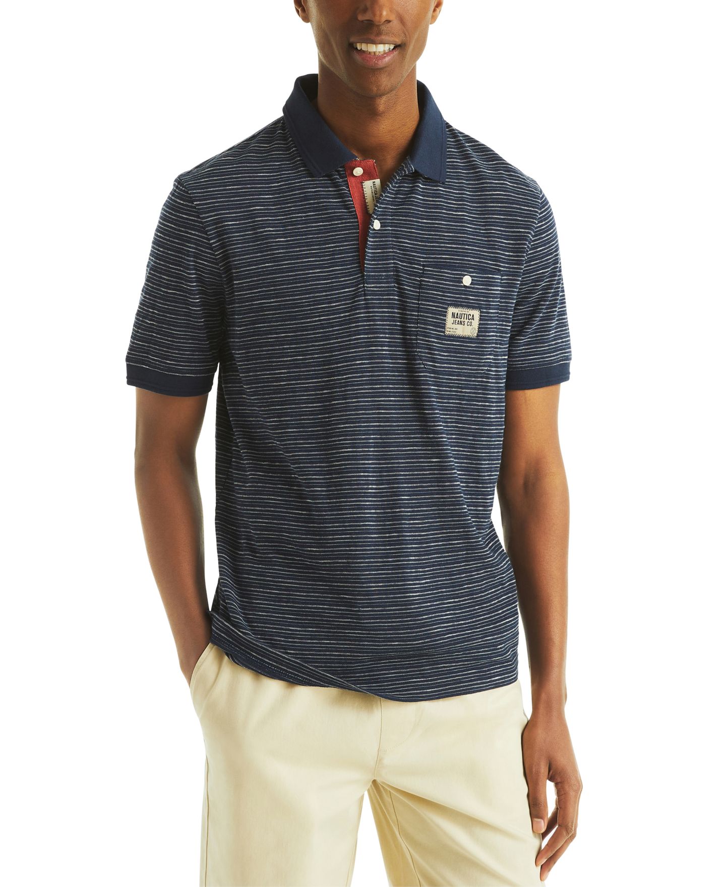 Мужское поло Nautica Short Sleeve Textured Striped Polo Shirt, цвет: Чёрный — фото 1