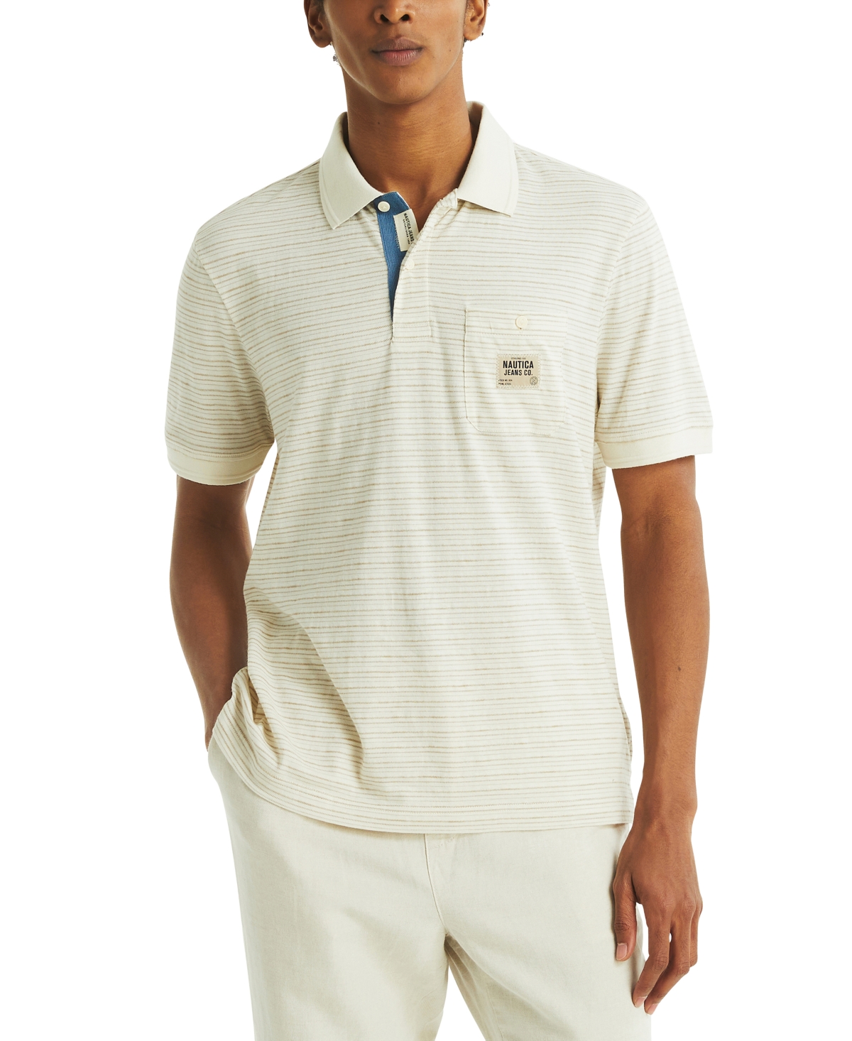 Men's Short Sleeve Textured Striped Polo Shirt - Black Iris