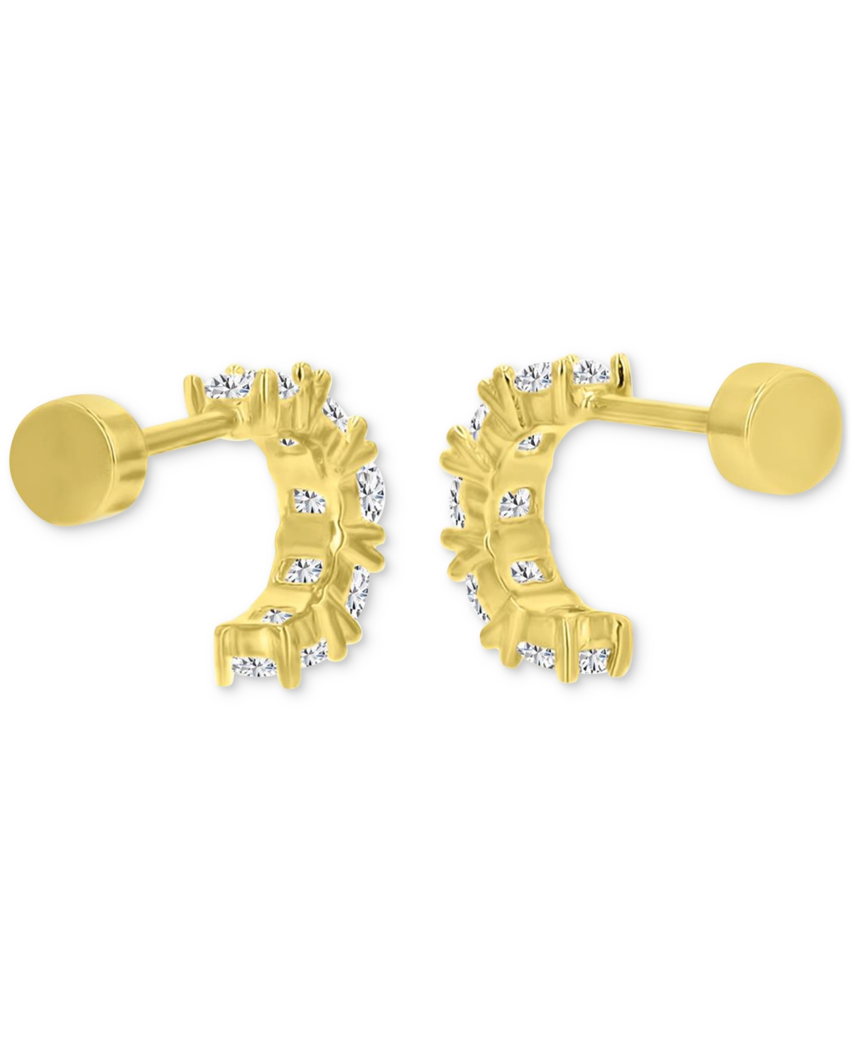 Macy's Cubic Zirconia Small Half Hoop Screw Back Earrings In Sterling Silver In Gold