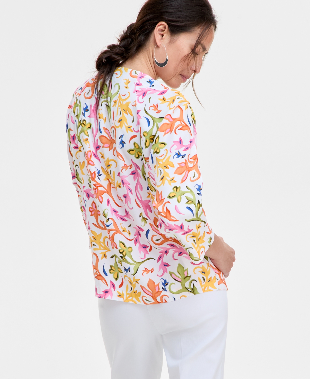 Jm Collection Women's Printed Embellished Top, Exclusively At Macy's In Bright White