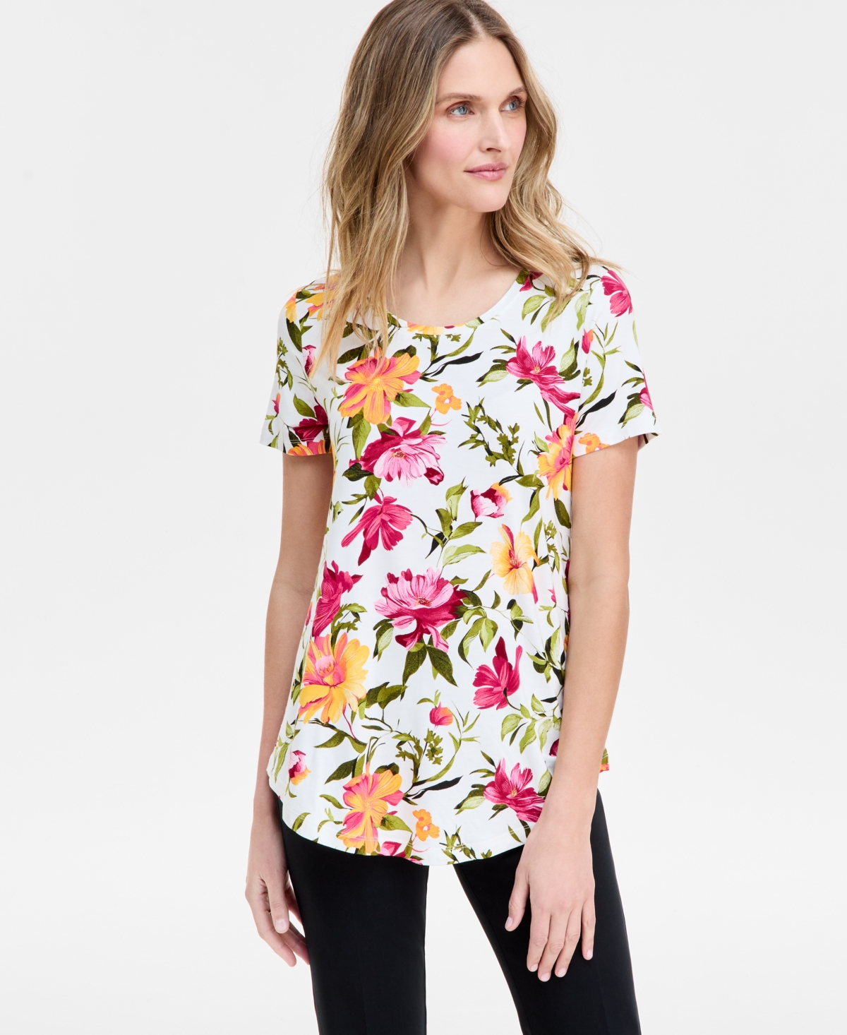 Jm Collection Women's Printed Scoop-neck Top, Exclusively At Macy's