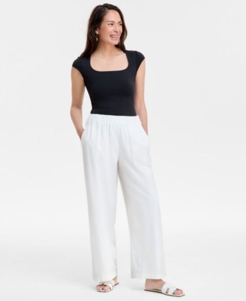 Женские брюки JM Collection Linen Blend Wide-Leg Pull-On, цвет: Яркий белый