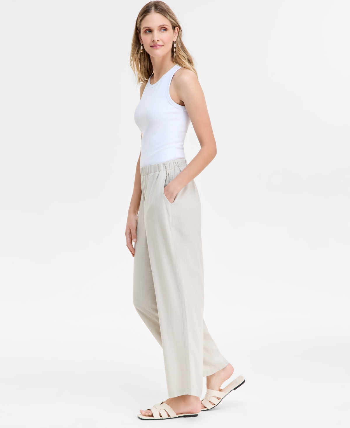 Shop Jm Collection Women's Linen Blend Wide-leg Pull-on Pants, Exclusively At Macy's