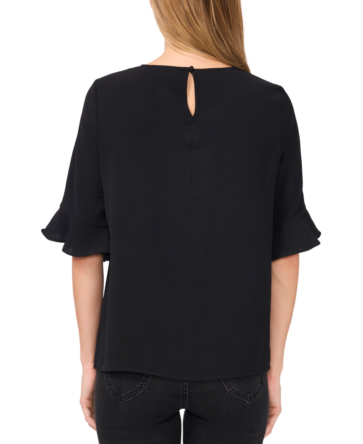 Cece Ruffle Cuff Blouse In Rich Black