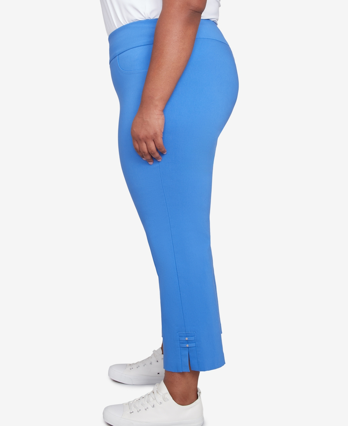 Hearts Of Palm Plus Size It Had To Be Blue Solid Tech Stretch Pull On Capri Pants In Royal