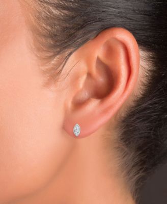 Cubic Zirconia Marquise Bezel Screw Back Stud Earrings in Sterling Silver