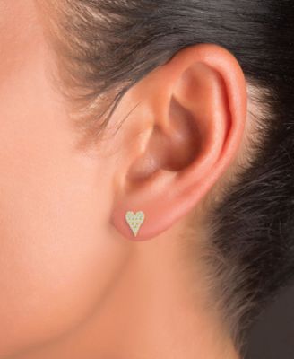 Cubic Zirconia Pav&eacute; Heart Stud Earrings in 14k Gold-Plated Sterling Silver