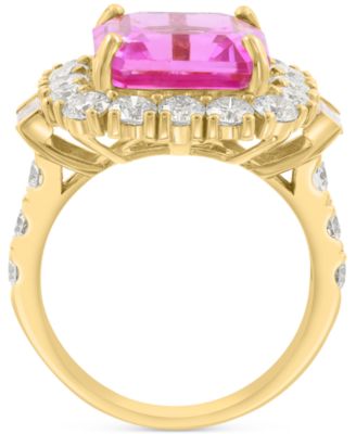EFFY&reg; Lab Grown Pink Sapphire (5-1/4 ct. t.w.) & Lab Grown Diamond (2-1/3 ct. t.w.) Halo Ring in 14k Gold