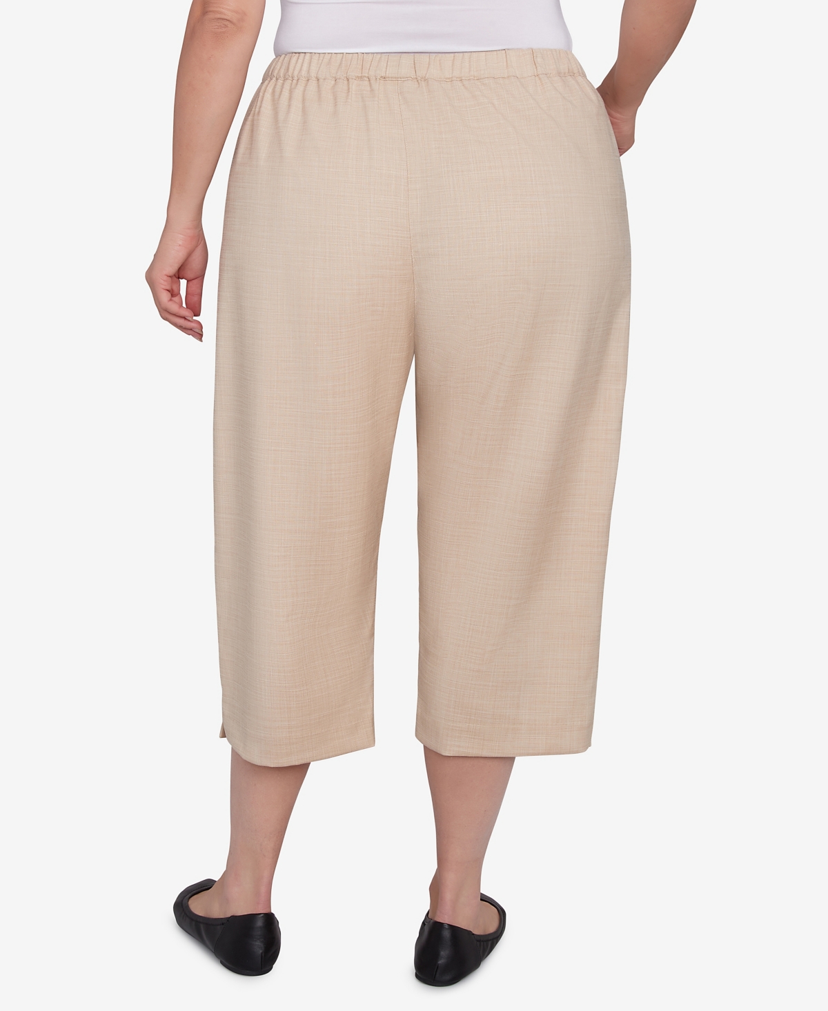 Alfred Dunner Plus Size Catalina Island Patch Pockets Elastic Waistband Capris Pants In Linen