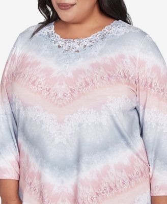 Plus Size Estate of Mind Chevron Lacey Three Quarter Sleeve Top
