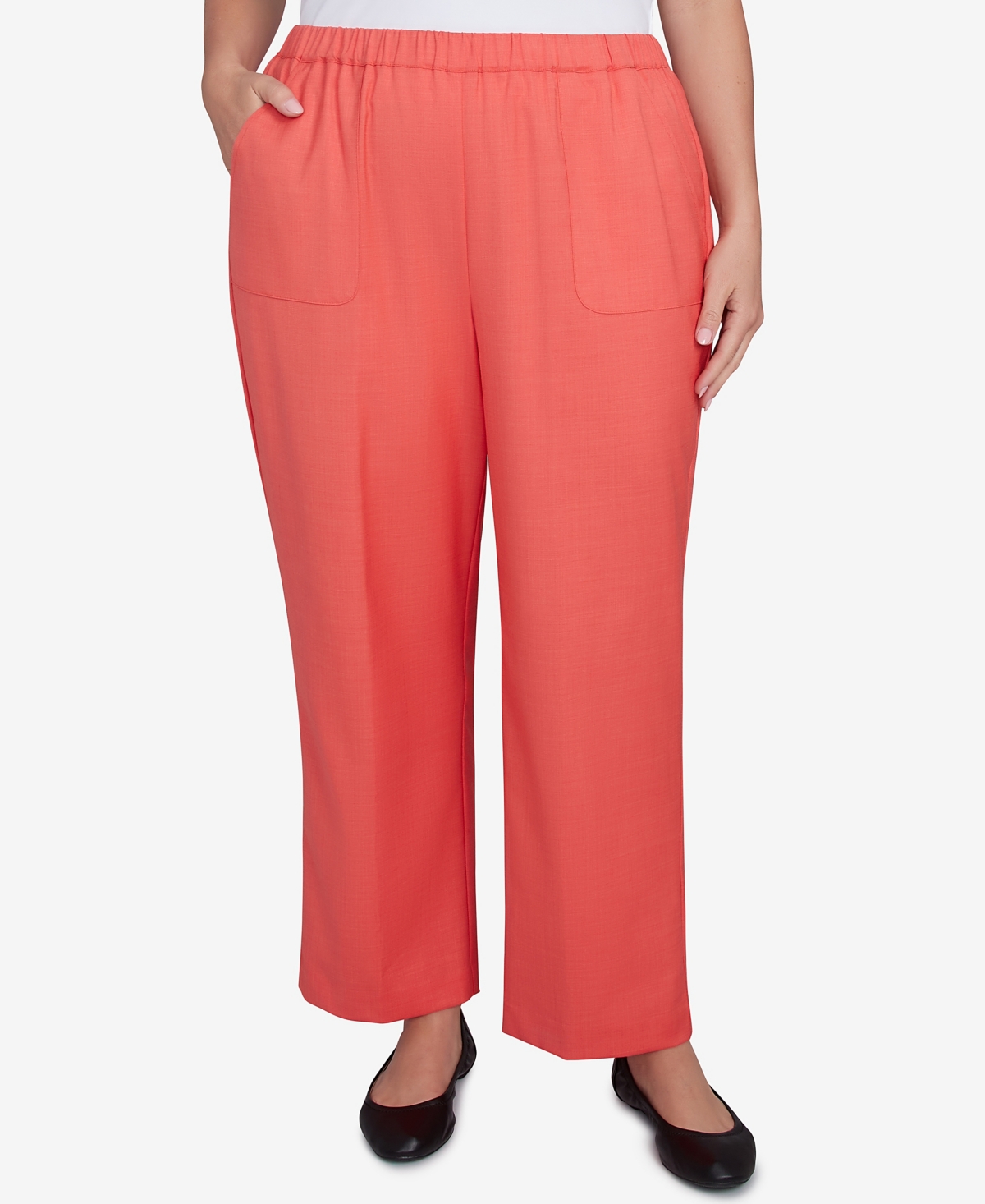 Alfred Dunner Plus Size Catalina Island Classic Balanced Side Pocket Short Length Pants In Tangerine