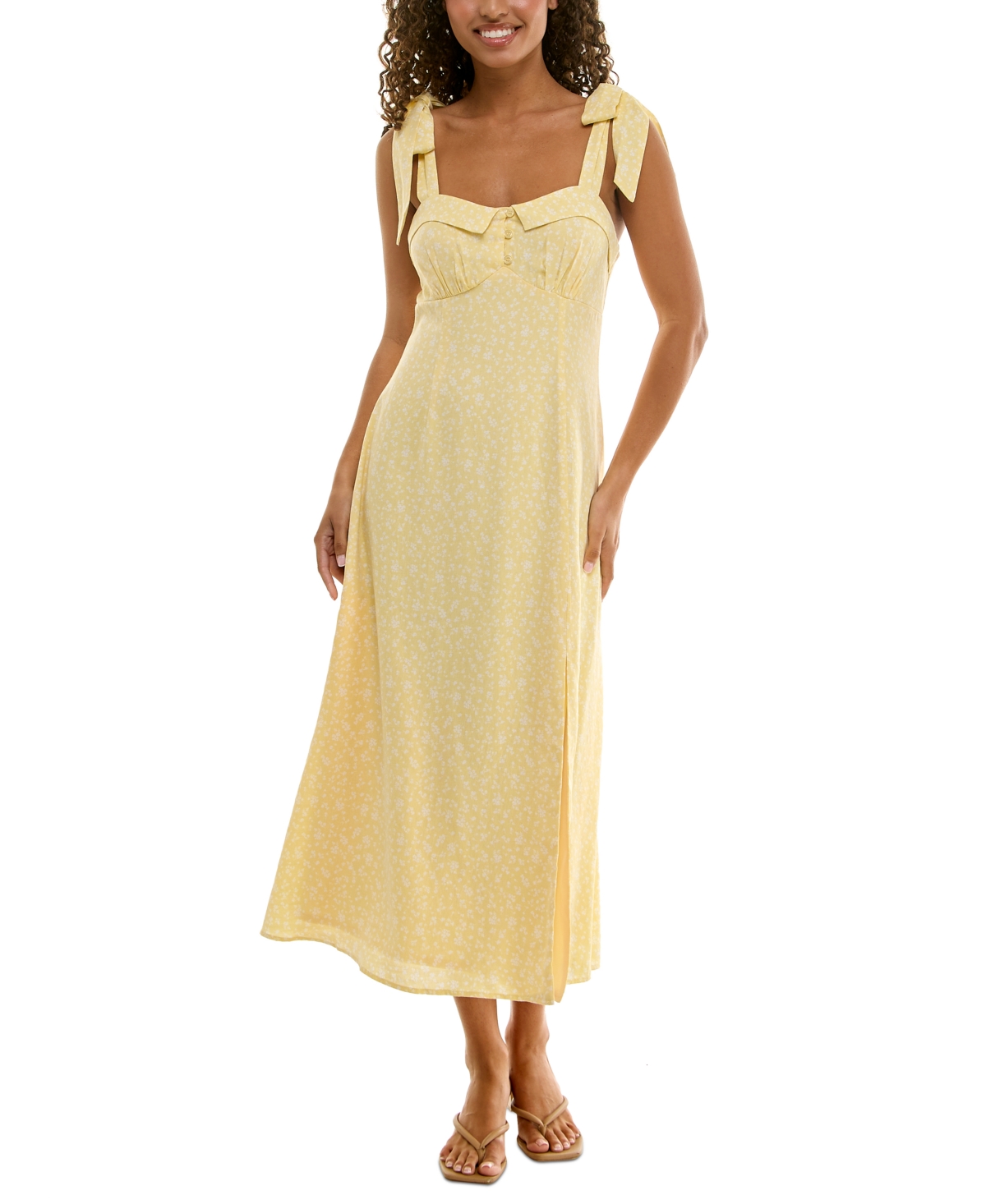 Juniors' Tie-Strap Midi Dress - Yellow