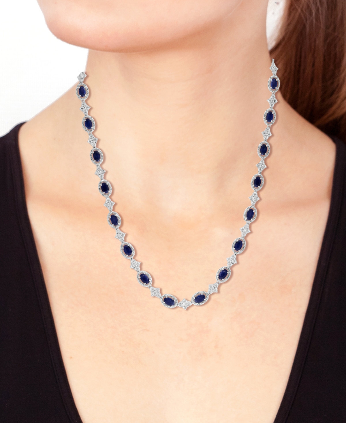 Effy Collection Diamond (1 Ct. T.w.) & Sapphire (8-3/4 Ct. T.w.) Strand 18" Necklace In Sterling Silver In Sapphire