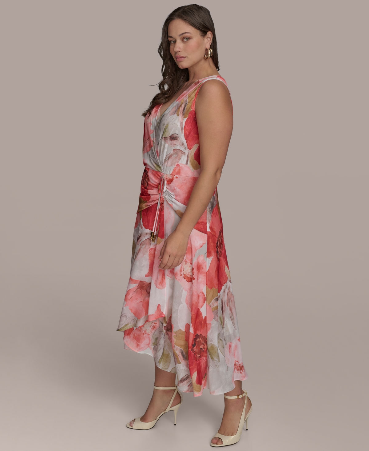 DONNA KARAN PLUS SIZE FLORAL-PRINT SURPLICE MIDI DRESS 