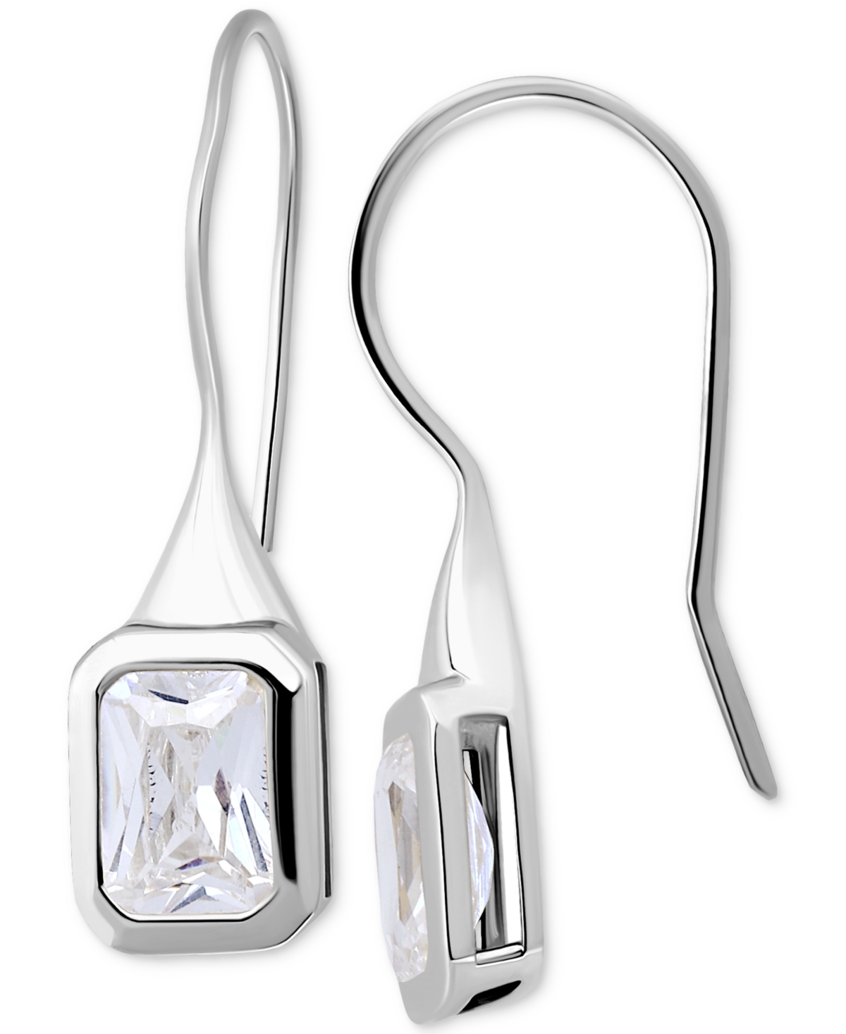 Giani Bernini Cubic Zirconia Square Bezel Fish Hook Drop Earrings, Exclusively At Macy's In Silver