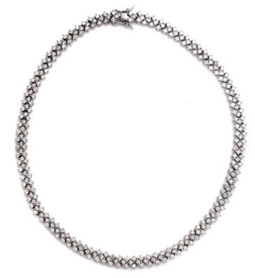 Sterling Silver White Gold Plated with Clear Cubic Zirconia Braided Tennis Necklace