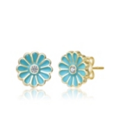 GiGiGirl Sterling Silver 14K Gold Plated with Clear Cubic Zirconia & Blue Enamel Flower Stud Earrings - Blue