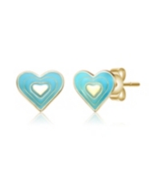 GiGiGirl Sterling Silver 14K Gold Plated 8MM Colored Enamel Heart Stud Earrings - Blue