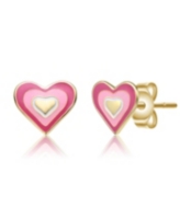 GiGiGirl Sterling Silver 14K Gold Plated 8MM Colored Enamel Heart Stud Earrings - Pink