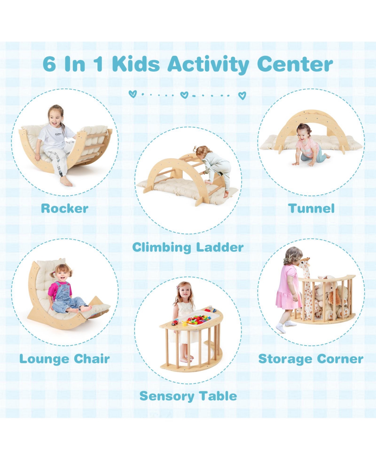 6 1 Kids Climbing Arch Playset wIth Removable Cushion and Stoppers