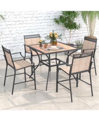 Patio Table for 4 People w/ Umbrella Hole Wood-Like Tabletop Metal Support Legs
