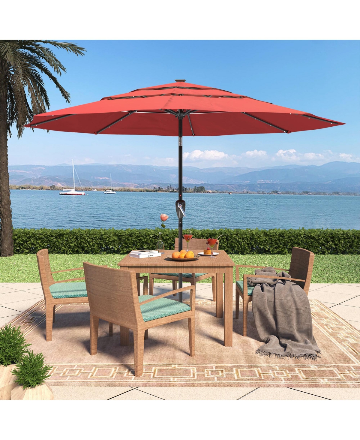 11 Ft Patio Umbrella with Solar Led lights Outdoor Umbrella with Tilt Outdoor Large Table Market Umbrella for Poolside Deck Garden Backyard