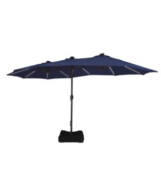 15 FT Double-Head Patio Umbrella with Base Included Large Outdoor Umbrella with Solar Detachable Lights Rectangular Crank Market Umbrella