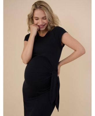 Maternity Crew Neck Short Sleeve Side Tie Midi Dress - Motherhood