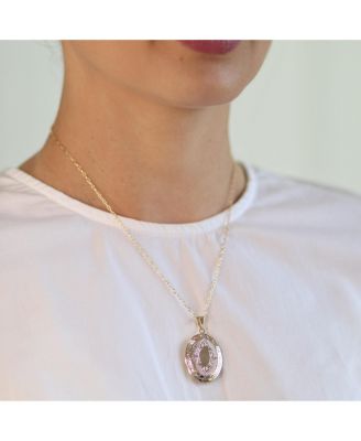 Antique Style Oval Locket Necklace Etched Leaf Scroll Gold Plated