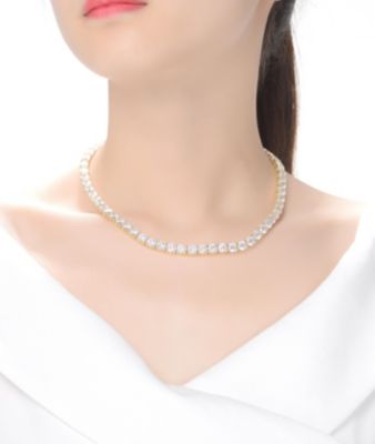Sterling Silver with 6mm Clear Cubic Zirconia Tennis Necklace