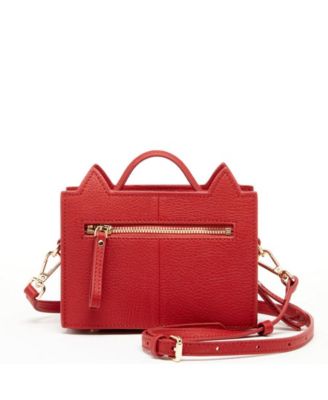 Leather Cat Bag Red Crossbody Purse Women's Handbag with Top Handle and Adjustable Strap