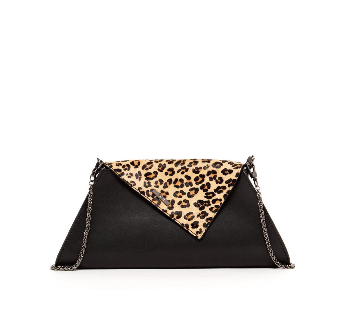 Black Leather Clutch Bag Leopard Unique Evening Purse Women's Handbag - Black leopard