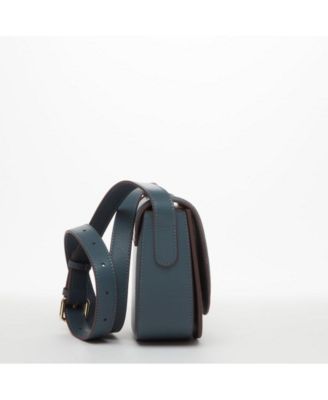 Blue Leather Saddle Bag Women s Crossbody Purse with Flap Closure and Adjustable Strap
