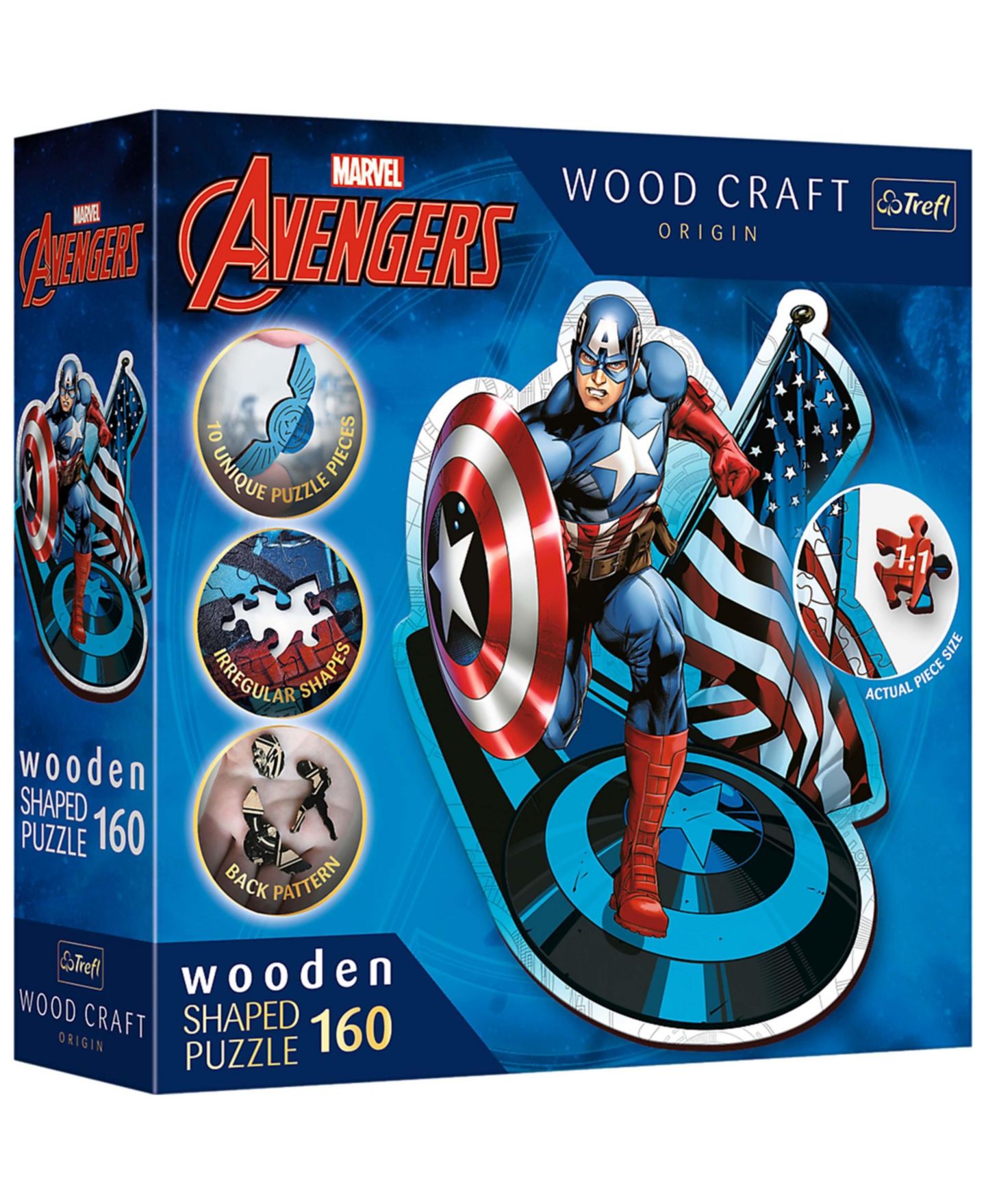 Детский пазл Trefl Wood Craft Marvel Fearless Captain America 160-Piece Wooden Puzzle, Ages 12+ — фото 1