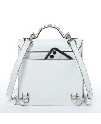 Leather Backpack Purse Convertible Crossbody Bag with Embellishments and Top Handle White Women's Handbag