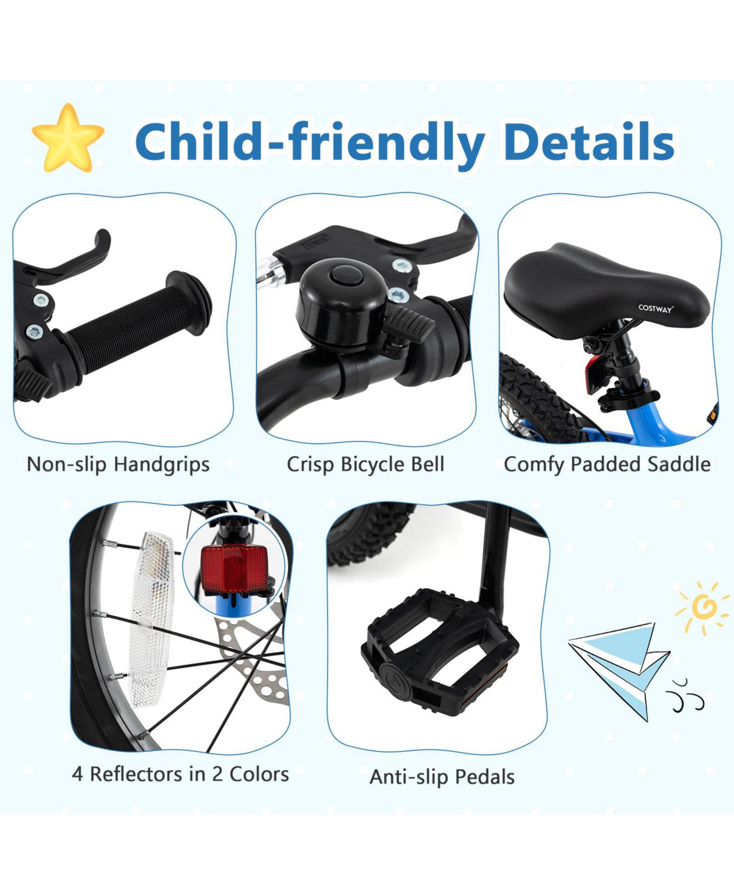 Детская игрушка Slickblue 16" Shock Absorber Adjustable Kids' Bike, от 3 лет, цвет: Синий — фото 8