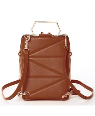 Brown Leather Backpack Purse Women s Convertible Crossbody Bag Modern Geometric Work & Travel Handbag with Top Handle