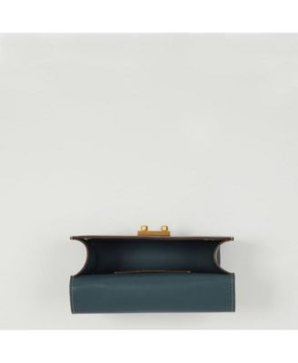 Blue Leather Crossbody Bag Small Cute Purse for Women with Top Handle and Adjustable Strap