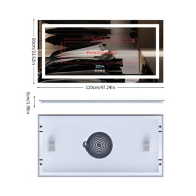 47 x 23 In Large Bluetooth Led Bathroom Mirror Smart Wall Vanity Mirror Anti-Fog