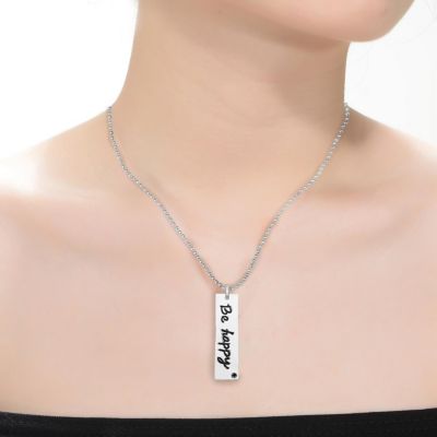 White Gold Plated "Be Happy" Pendant Necklace