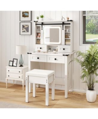 Makeup Vanity Desk with Mirror and Adjustable Storage Shelves